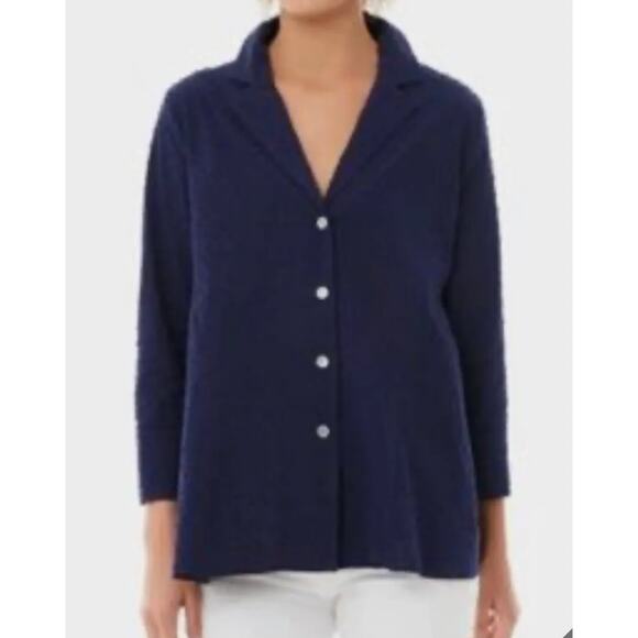 Pomander Place Tuckernuck Scarlett Top Womens Large Blue Swiss Dot Button Down - Picture 2 of 16